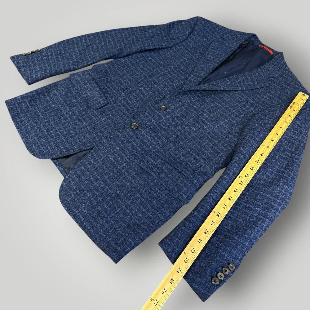 Isaia Napoli Blue Wool Silk Cashmere Check Sport Coat Blazer Made‎ in Italy 52R